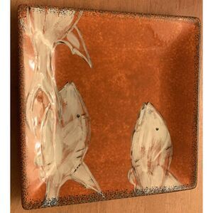 American Atelier at Home Currents 5628-S Earthenware Fish Decor Platter Plate 9"